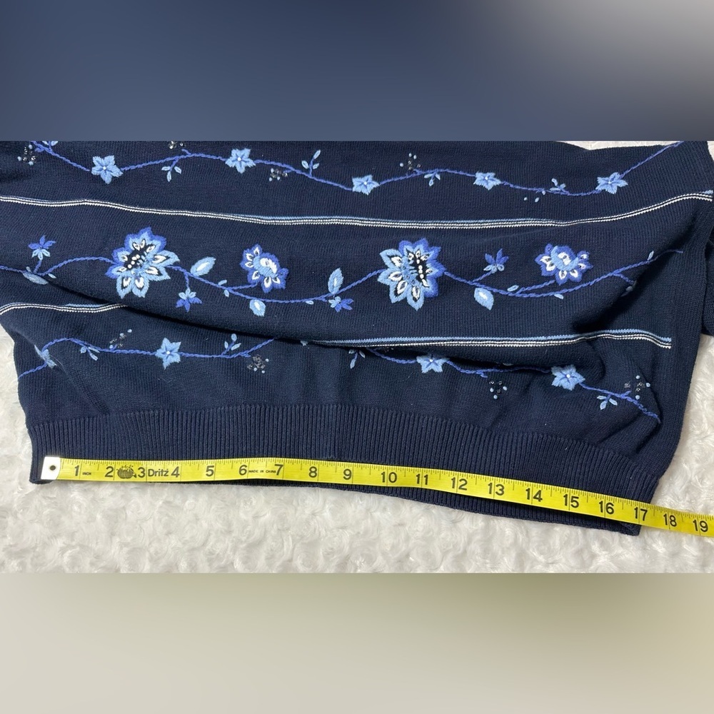 Alfred‎ Dunner Womens Embroidered Floral Blue Short Sleeve Pullover Sweater - Picture 6 of 11